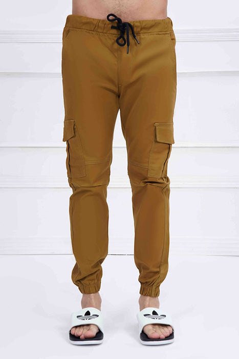 Camel Brown Cotton Cargo Trouser.