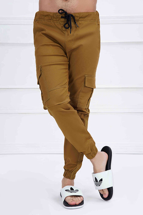 Camel Brown Cotton Cargo Trouser.