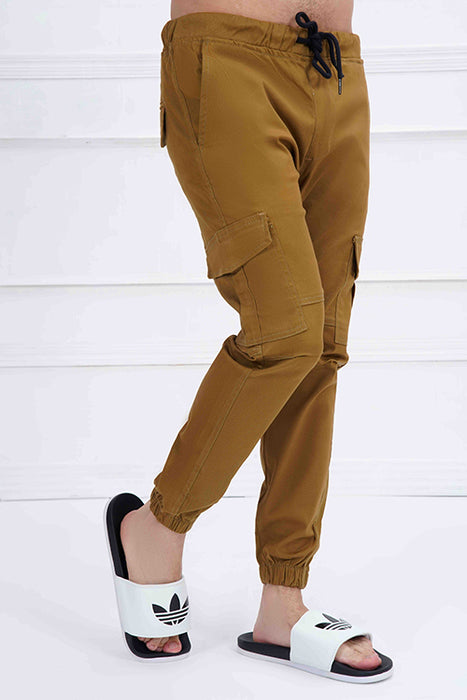 Camel Brown Cotton Cargo Trouser.