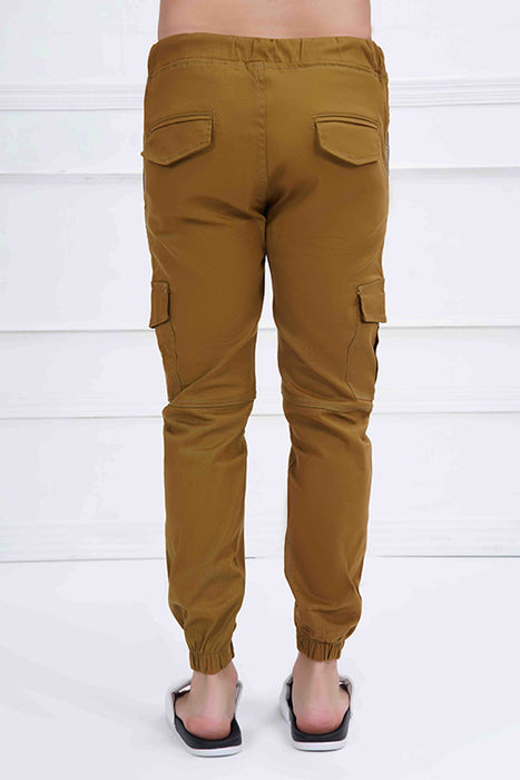 Camel Brown Cotton Cargo Trouser.