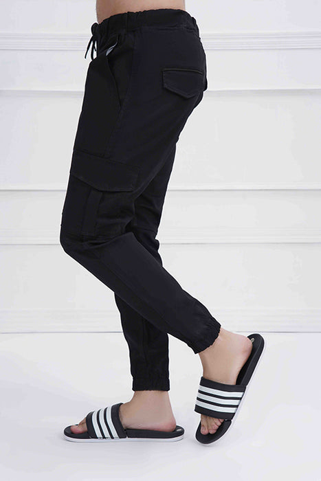 Black Cotton Cargo Trouser